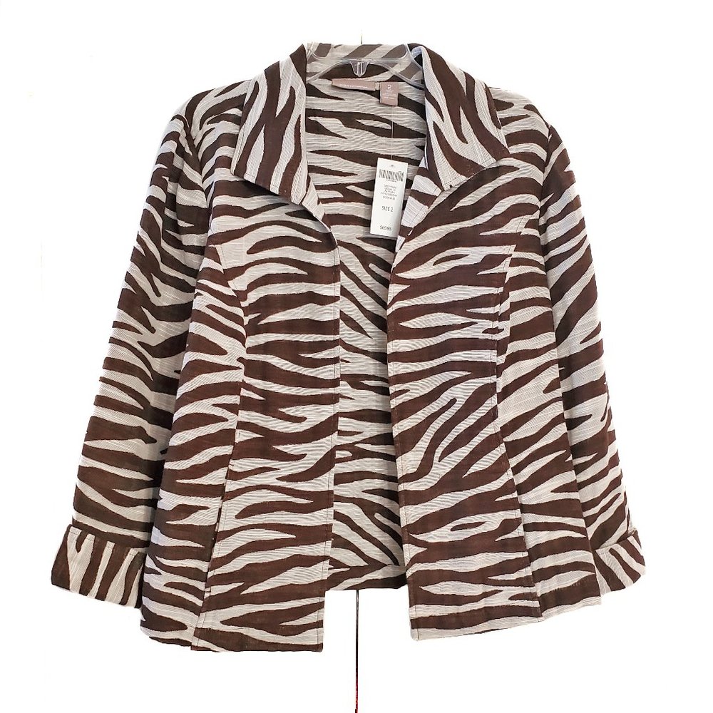Chico's Jacket Size 2 Large Desert Zebra Print Izadora Open Blazer New W Tags